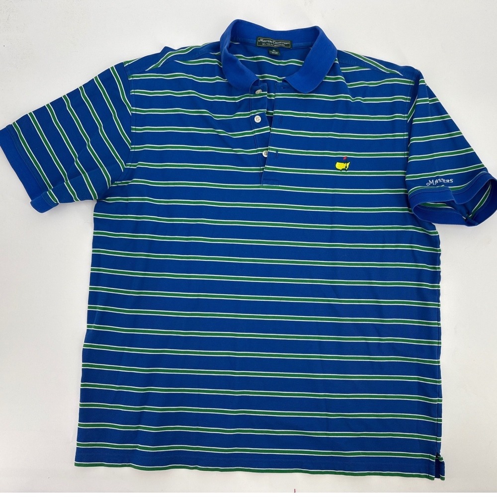 Masters Collection Golf Polo Shirt Mens XL Blue Green Striped Pima Cotton Logo
